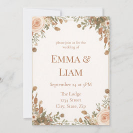 Invitación Jardín Boho Aquarela Floral Rosas Rosadas Pampas
