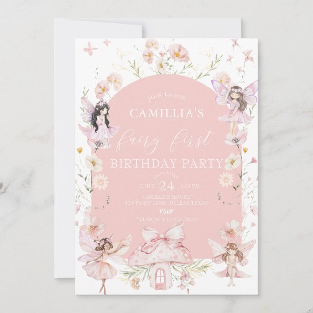 Invitación Jardín Boho Arch Fairy Encantado Primer Cumpleaños (Anverso)