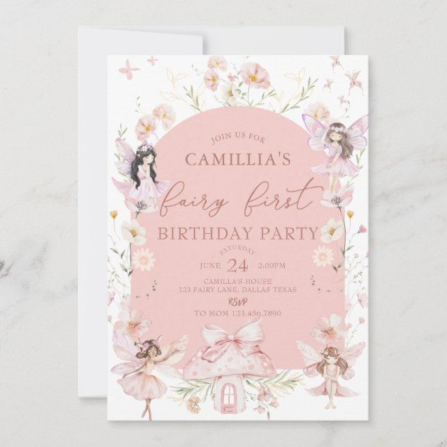 Invitación Jardín Boho Arch Fairy Encantado Primer Cumpleaños (Anverso)