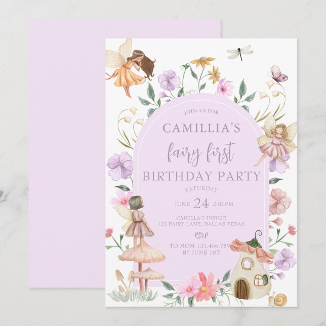 Invitación Jardín Boho Arch Fairy Encantado Primer Cumpleaños (Anverso / Reverso)