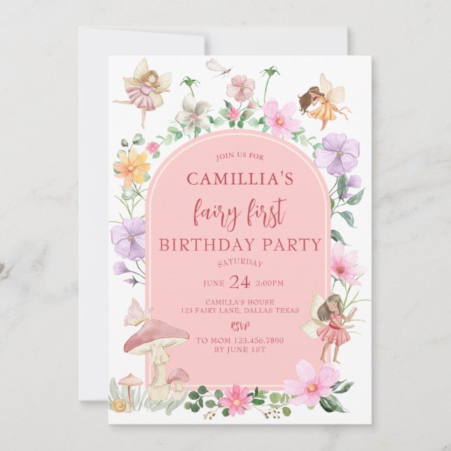 Invitación Jardín Boho Arch Fairy Encantado Primer Cumpleaños (Anverso)
