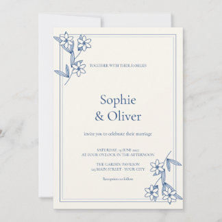 Invitación Jardín Botánico Azul Boda Elegante