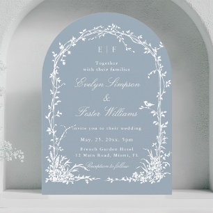 Invitación Jardín Botánico Boda Romántica Arco Azul Polvorien