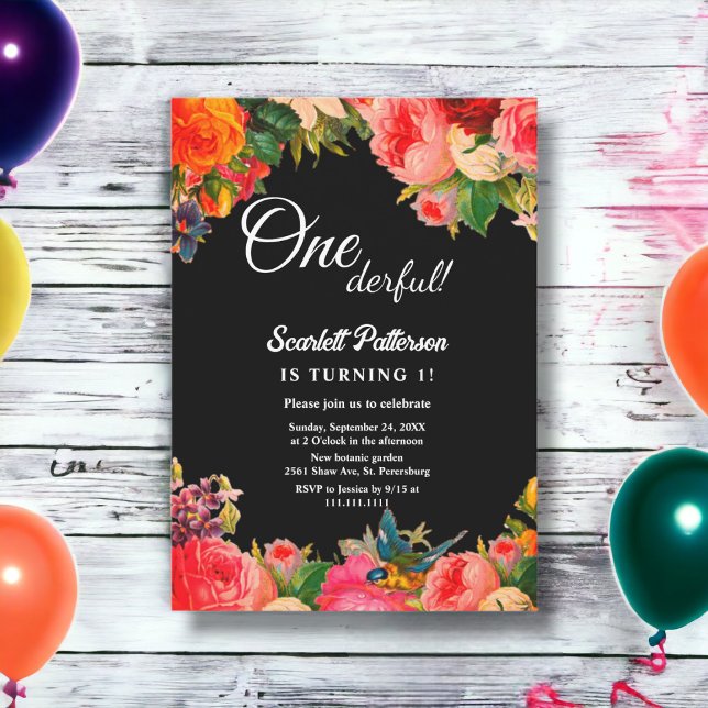 Invitación Jardín Botánico Colorido Boho Floral Primer cumple (Subido por el creador)