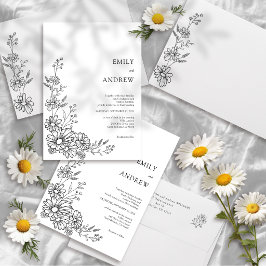 Invitación Jardín Botánico de Daisys en Blanco y Negro para B