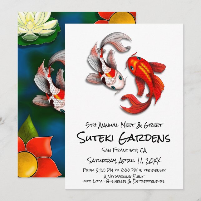 Invitación Jardín botánico de pescado Yin Yang Koi Conoce y S (Anverso / Reverso)