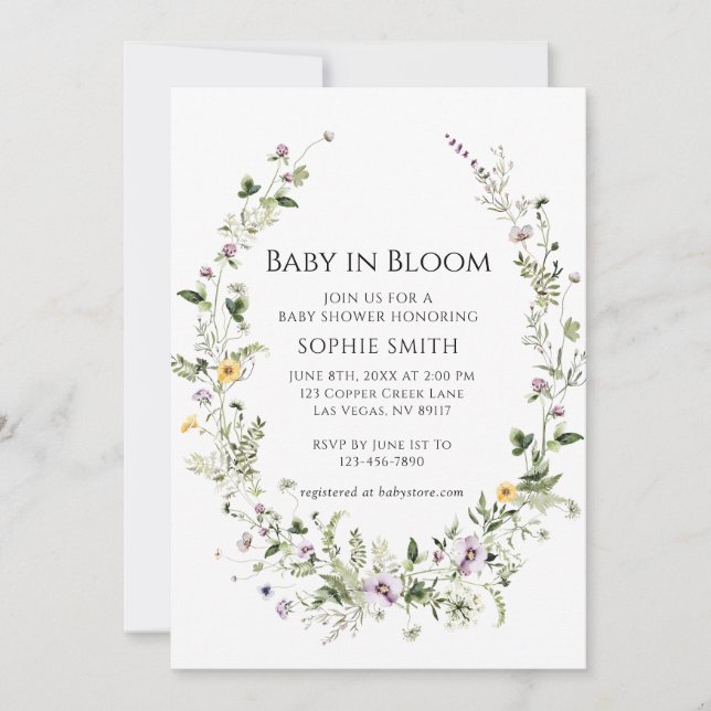 Invitación Jardín Botánico Pequeño En Bloom Baby Shower (Anverso)