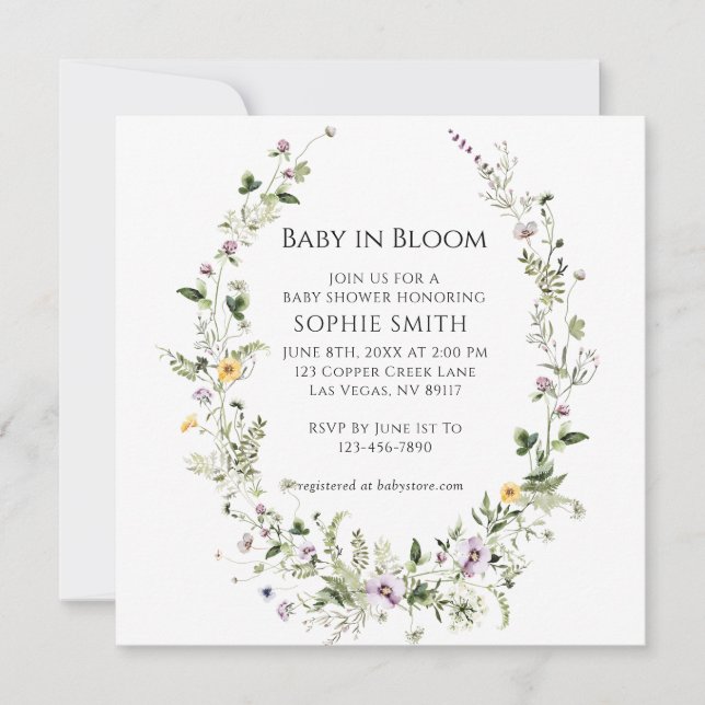 Invitación Jardín Botánico Pequeño En Bloom Baby Shower (Anverso)