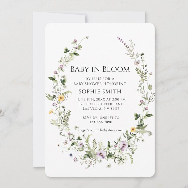 Invitación Jardín Botánico Pequeño En Bloom Baby Shower (Anverso)