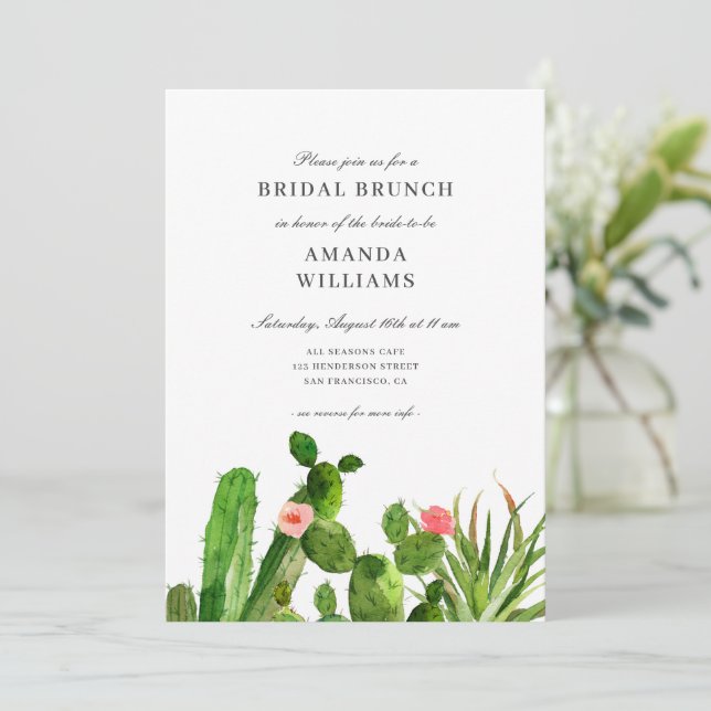 Invitación Jardín Cactus Elegante | Boda Bridal Shower (Anverso de pie)