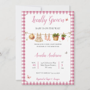Invitación Jardín campestre de tela a cuadros rosados para ba