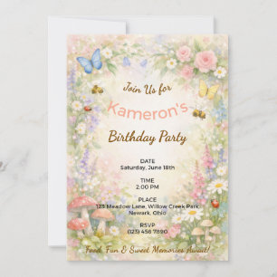 Invitación Jardín Caprichoso Cumpleaños Mariposas Abeja Paste