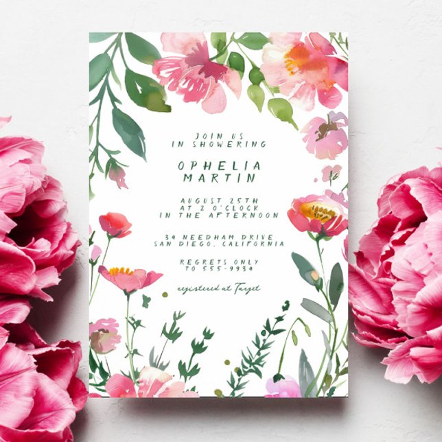 Invitación Jardín caprichoso Flores rosadas Ducha Verde Brida (Subido por el creador)
