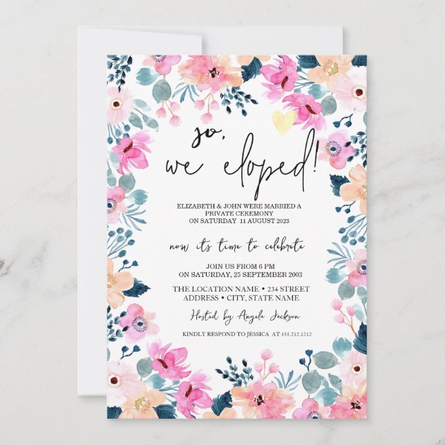 Invitación Jardín Chic Flores Rosadas Huida  (Anverso)