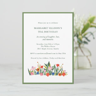 Invitación Jardín Colorido Floral Cumpleaños 90