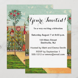 Invitación Jardín Crecer Flor Mujer Arte Antiguo