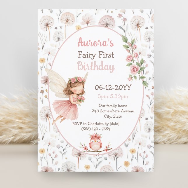 Invitación Jardín Dandelia acuarela Hada Primer cumpleaños (Subido por el creador)