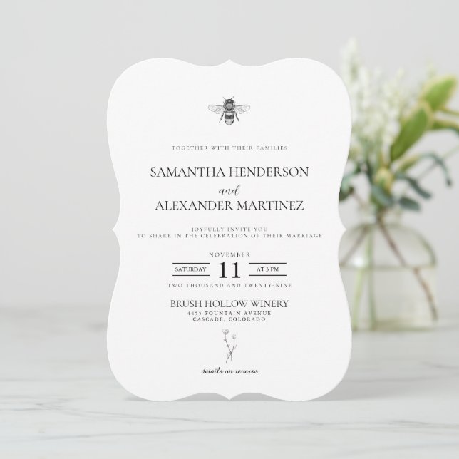 Invitación Jardín de abejas con Boda de detalles (Anverso de pie)