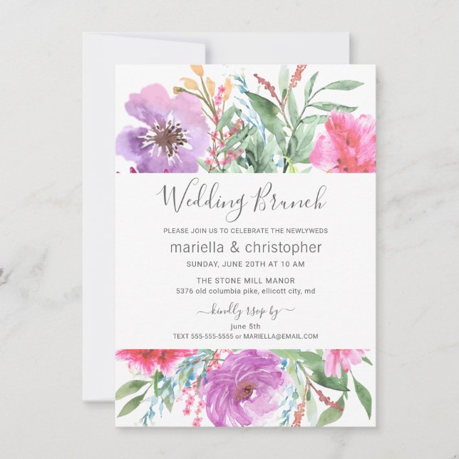 Invitación Jardín de acuarela de Brunch post-Boda (Anverso)