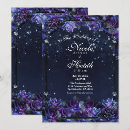 Invitación Jardín de Bodas de Rosas Moradas Encantadas de Fan