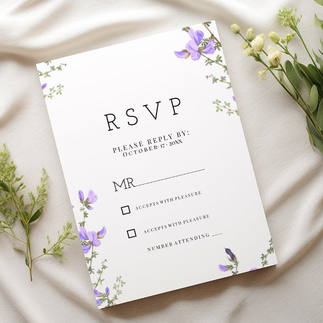 Invitación Jardín de boho de flores silvestres verdes de la p (Spring lilac green wildflower boho garden RSVP)
