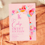 Invitación jardín de bonito negrita rosa floral dulce 16<br><div class="desc">Audaz y vibrante jardín de Bonito rosa,  rojo y azul floral dulce fiesta de 16 años con audaces flores abstractas pintadas a mano con un elegante y moderno guión de broche con un color rosa pastel. Perfecto para la primavera,  fiesta de cumpleaños de verano.</div>