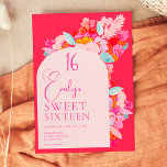 Invitación jardín de bonito negrita rosa floral dulce 16<br><div class="desc">Audaz y vibrante jardín de Bonito rosa,  rojo y azul floral dulce fiesta de 16 años con audaces flores abstractas pintadas a mano con un elegante y moderno guión de broche en audaz fucsia roja. Perfecto para la primavera,  fiesta de cumpleaños de verano.</div>