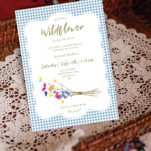 Invitación Jardín de Cabaña Fiesta de Bebé en Cuadros Azule