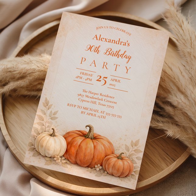 Invitación Jardín de Calabazas Acogedor Cumpleaños 90 (Subido por el creador)