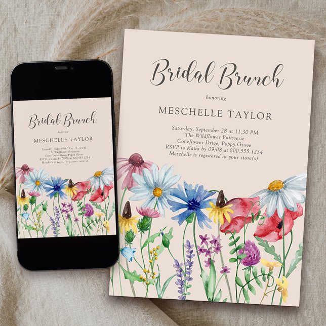 Invitación Jardín de campo rústico de Wildflower Bridal Brunc (Bridal Brunch Invitation from my Wildflower Charm collection)