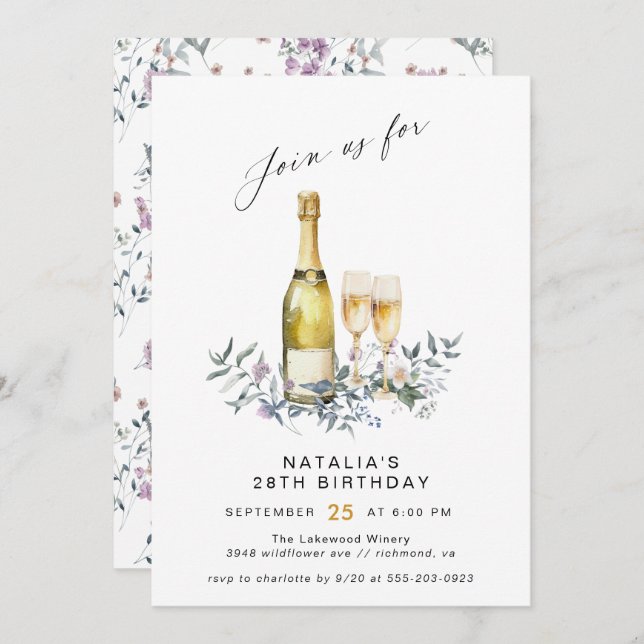 Invitación Jardín de Champagne | Cute el cumpleaños de las mu (Anverso / Reverso)