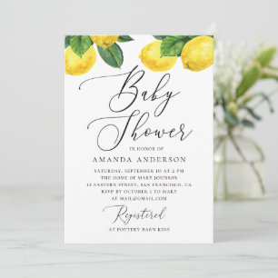 Invitación Jardín de cítricos acuarelas. Lemon script baby