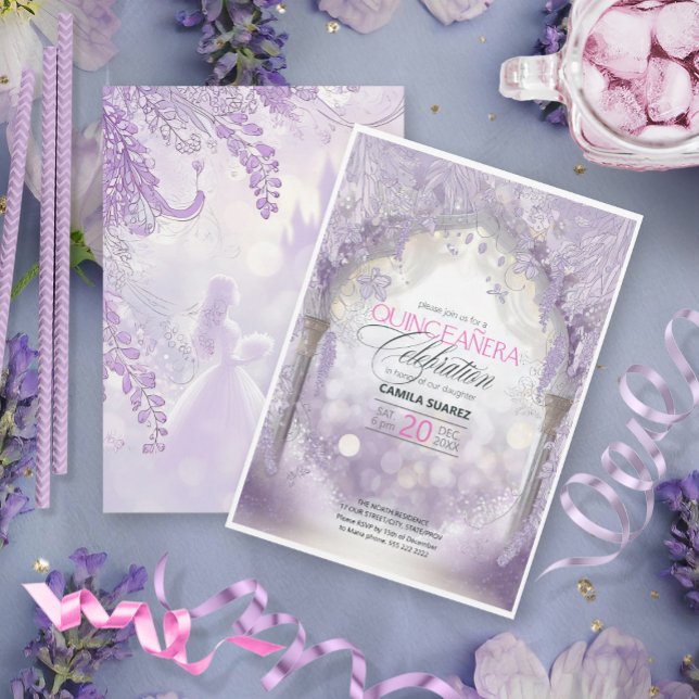 Invitación Jardín de cuento de hadas Quinceanera Lavender/Lil (Subido por el creador)