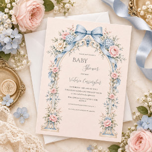 Invitación Jardín de estilo vintage con flores rosadas Elegan