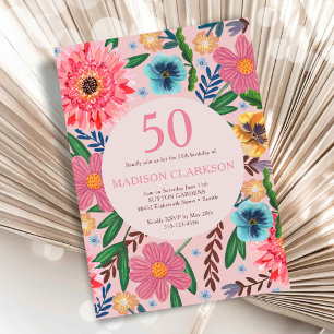 Invitación Jardín de fiesta de cumpleaños número 50 floral