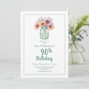 Invitación Jardín de Flores Acuarela Cumpleaños 90