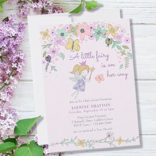 Invitación Jardín de flores caprichosas de hadas para baby sh