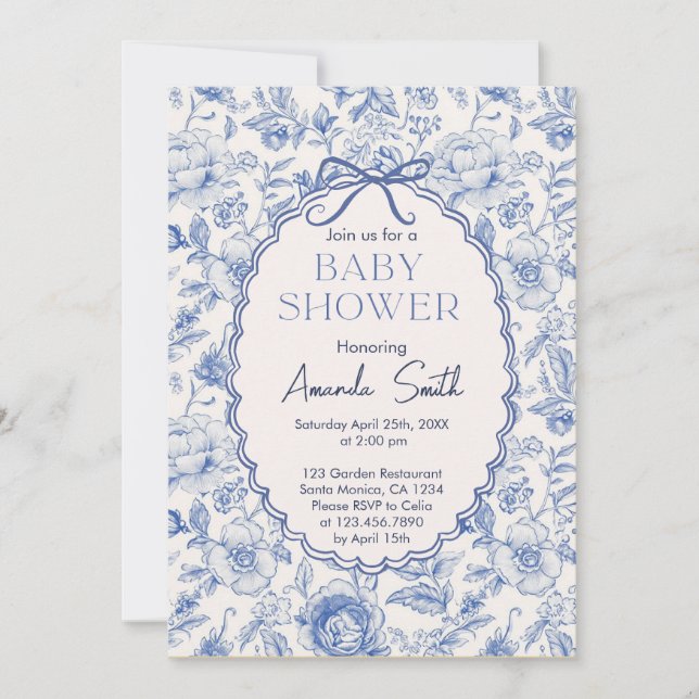 Invitación Jardín de flores Chinoiserie con ducha de bebé con (Anverso)