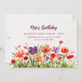 Invitación Jardín de flores coloridas acuarela Cumpleaños