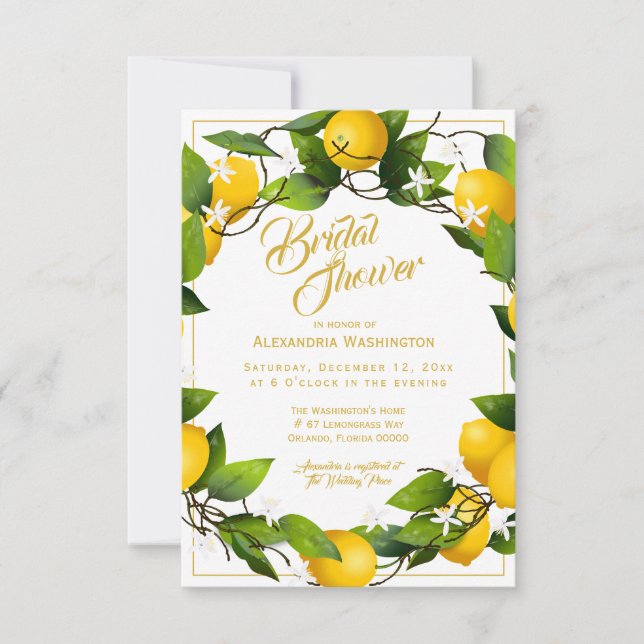 Invitación Jardín de flores de limón moderno | Ducha de novia (Anverso)