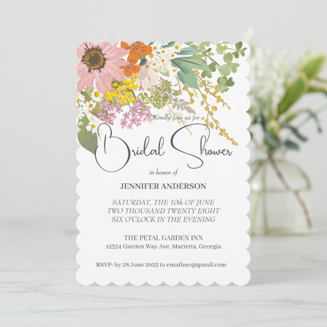 Invitación Jardín de flores primavera ducha de novia ducha de (Anverso de pie)