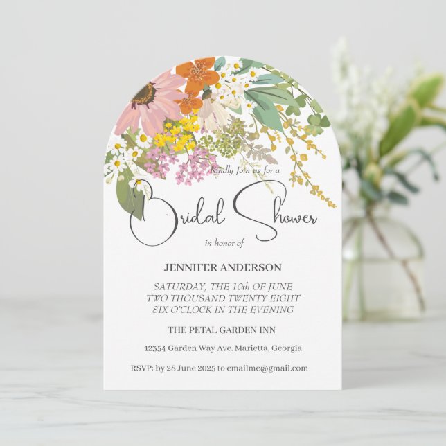 Invitación Jardín de flores primavera ducha de novia ducha de (Anverso de pie)