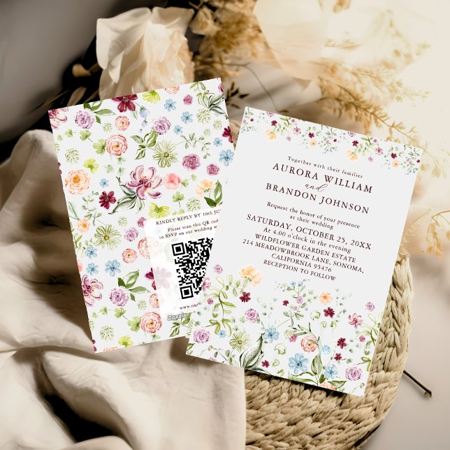 Invitación Jardín de flores silvestres acuarela código QR RSV (Subido por el creador)