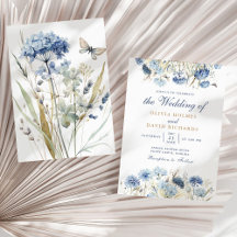 Jardín de flores silvestres azules acuarela Boda