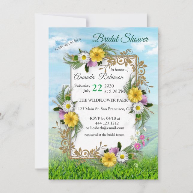 Invitación Jardín de flores silvestres bajo un cielo soleado (Anverso)