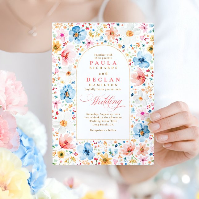 Invitación Jardín de flores silvestres Boda floral elegante (Soft Pastel Floral French Wedding Invitation)