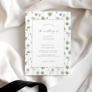 Invitación Jardín de flores silvestres, boda floral verde sal