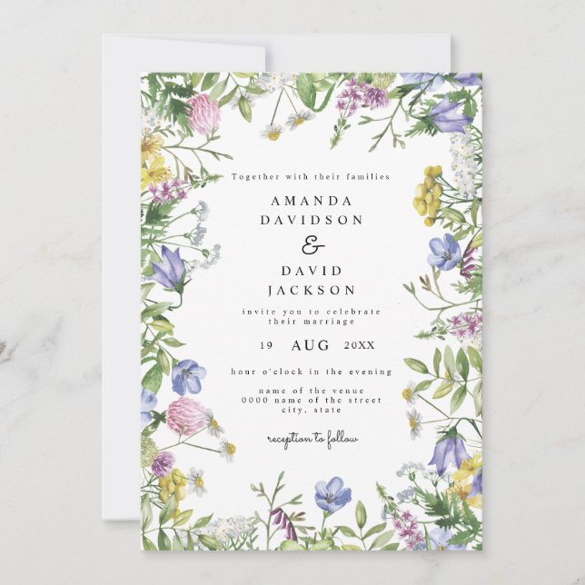 Invitación Jardín de Flores Silvestres Boho Boda Rústico En (Anverso)