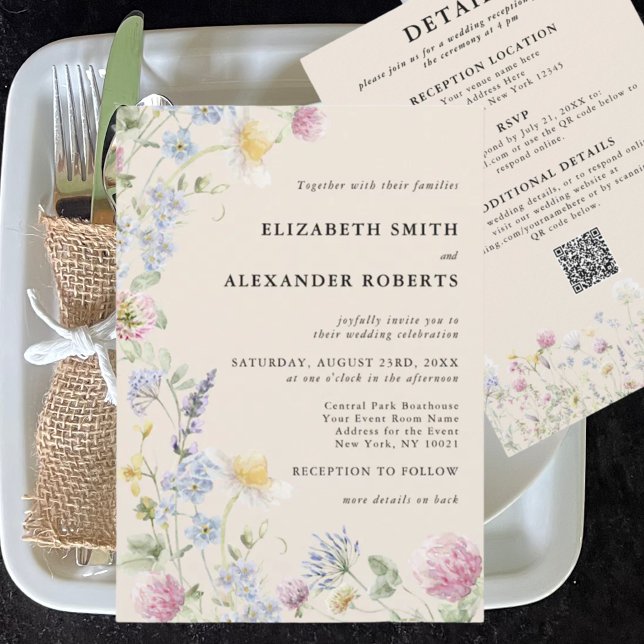 Invitación Jardín de Flores Silvestres Código QR de Doble Car (Subido por el creador)