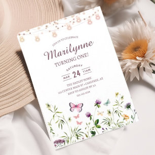 Invitación Jardín de flores silvestres de hadas 1er cumpleaño